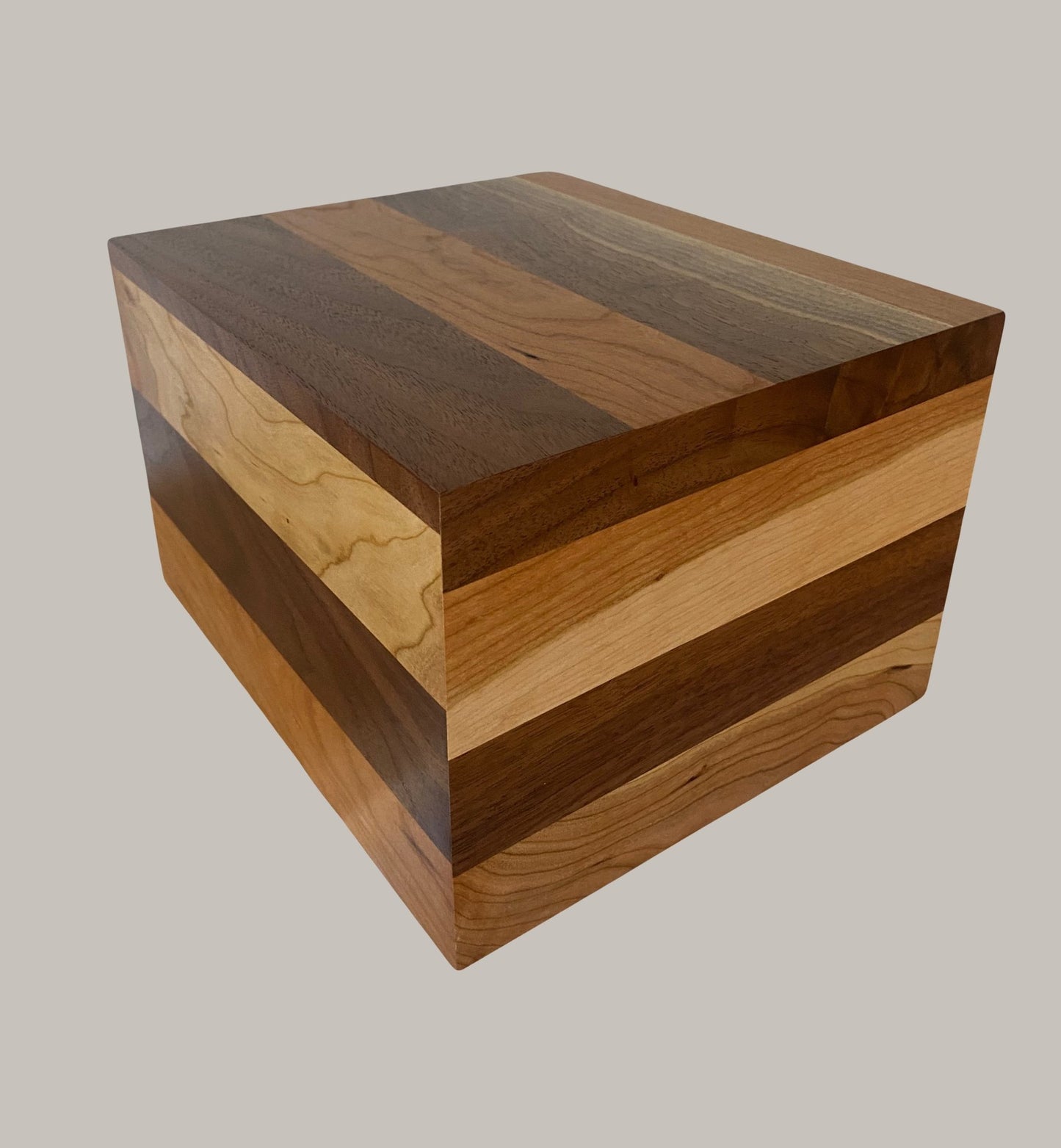 Minimalist Cremation Urn-Black Walnut and Swirly Cherry, for Adult Human Ashes, up to 280 pounds