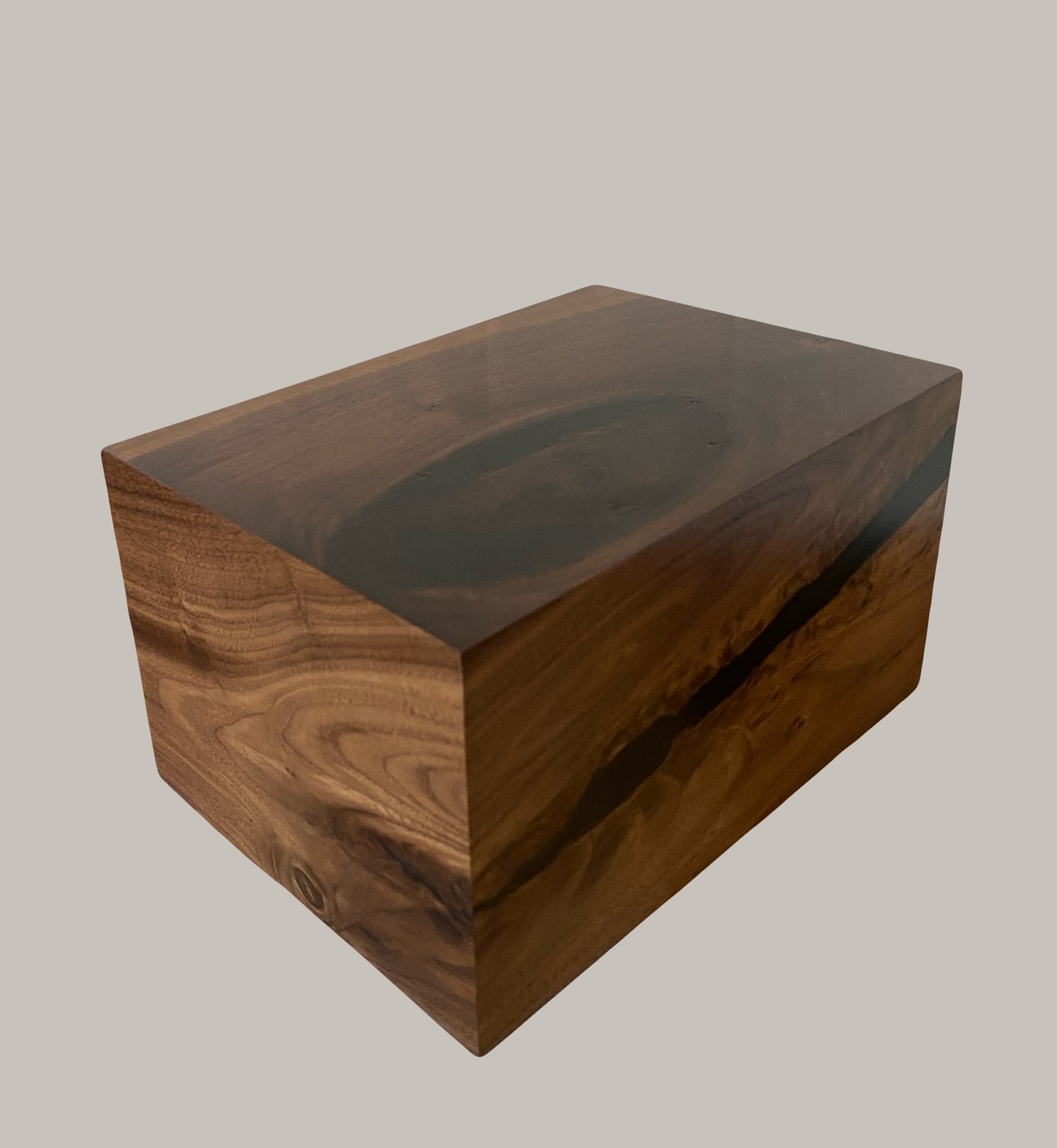 Minimalist Cremation Urn-Black Walnut, black epoxy for Adult Human Ashes, up to 140 pounds