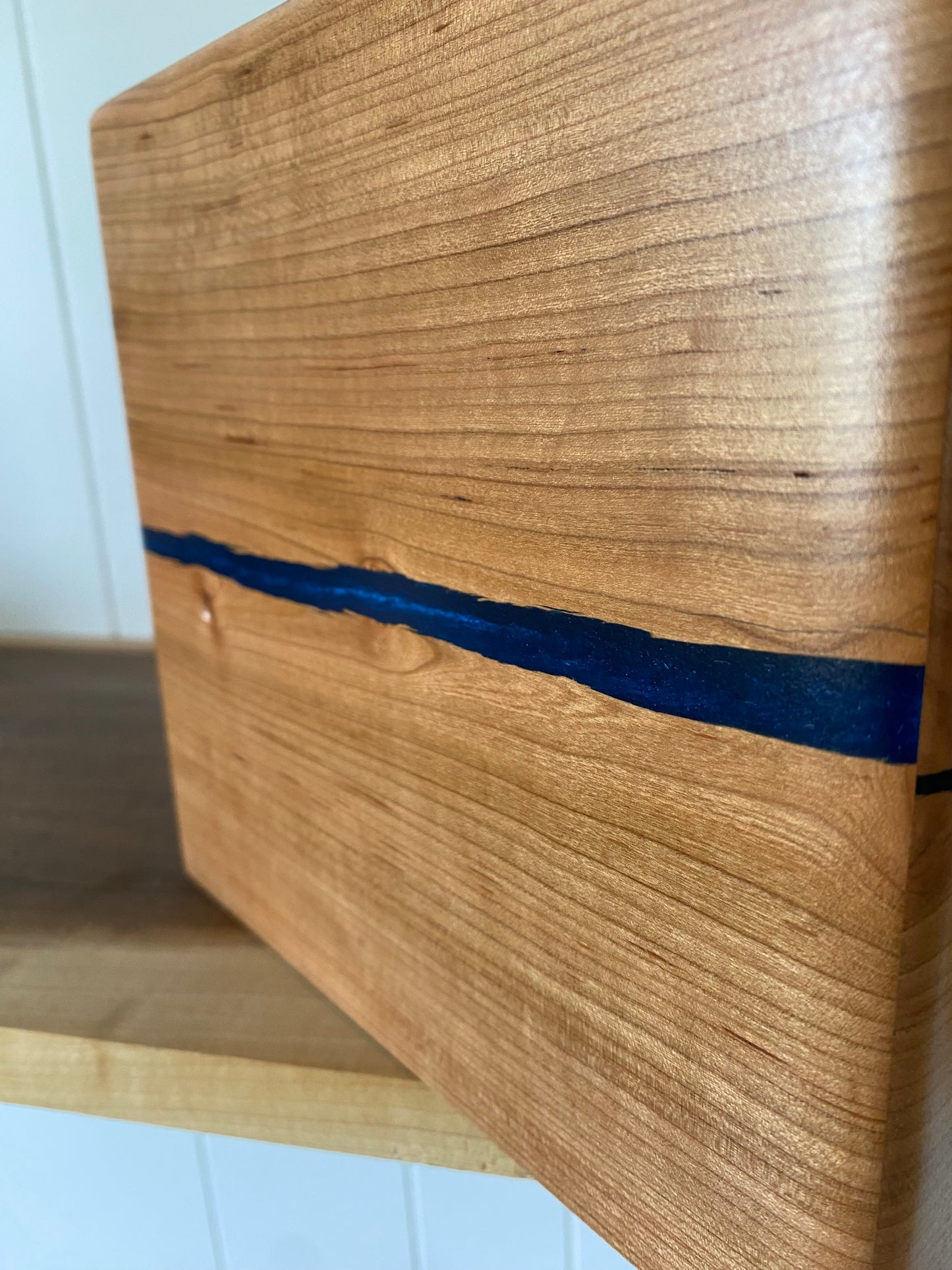 Minimalist Cremation Companion Urn-Cherry with green, blue and black epoxy, for Adult Human Ashes, up to 260 pounds