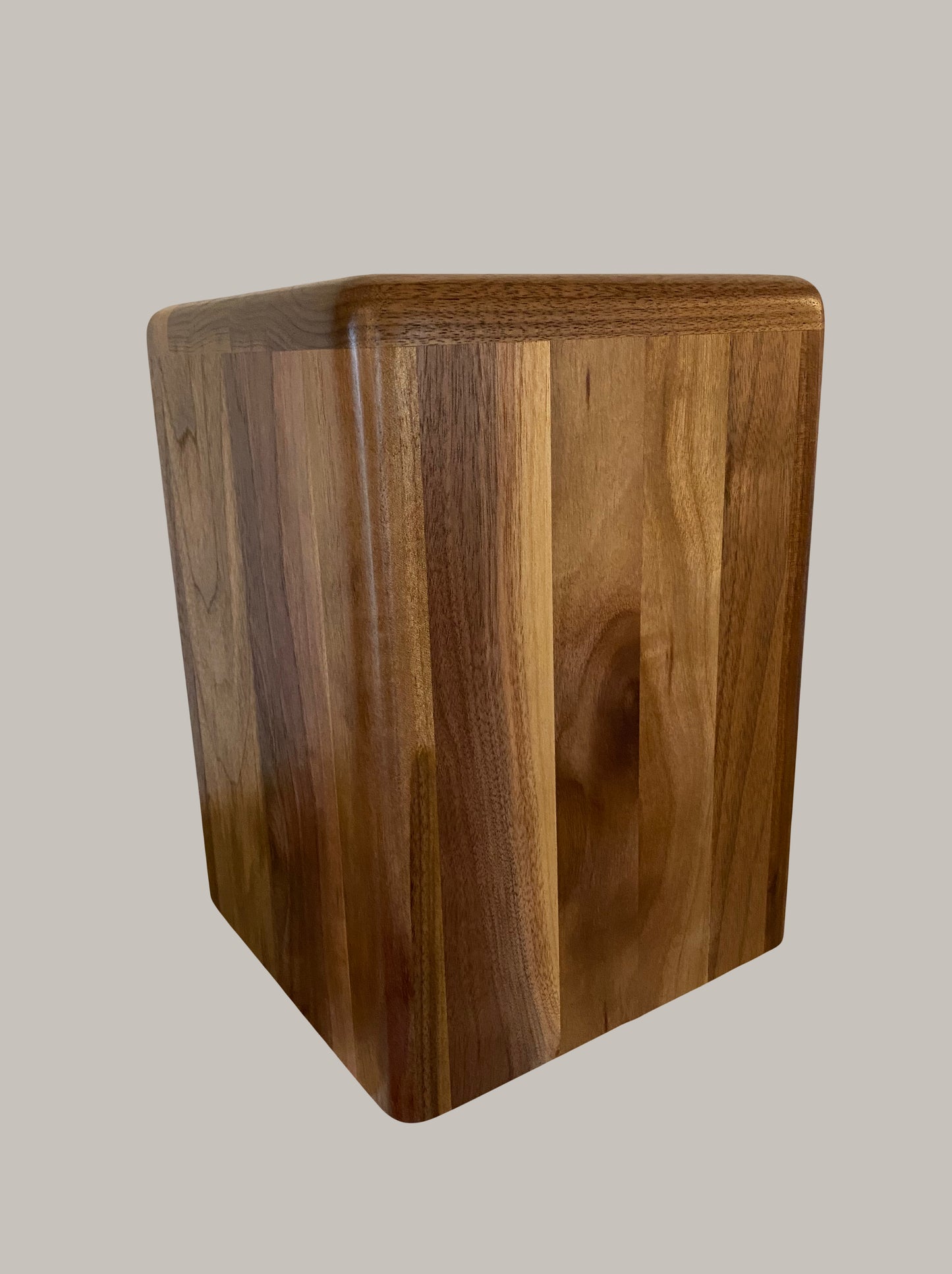 Modernist Cremation Urn-pillar, Black Walnut marbled, imperfect, wood for Ashes, up to 315 pounds