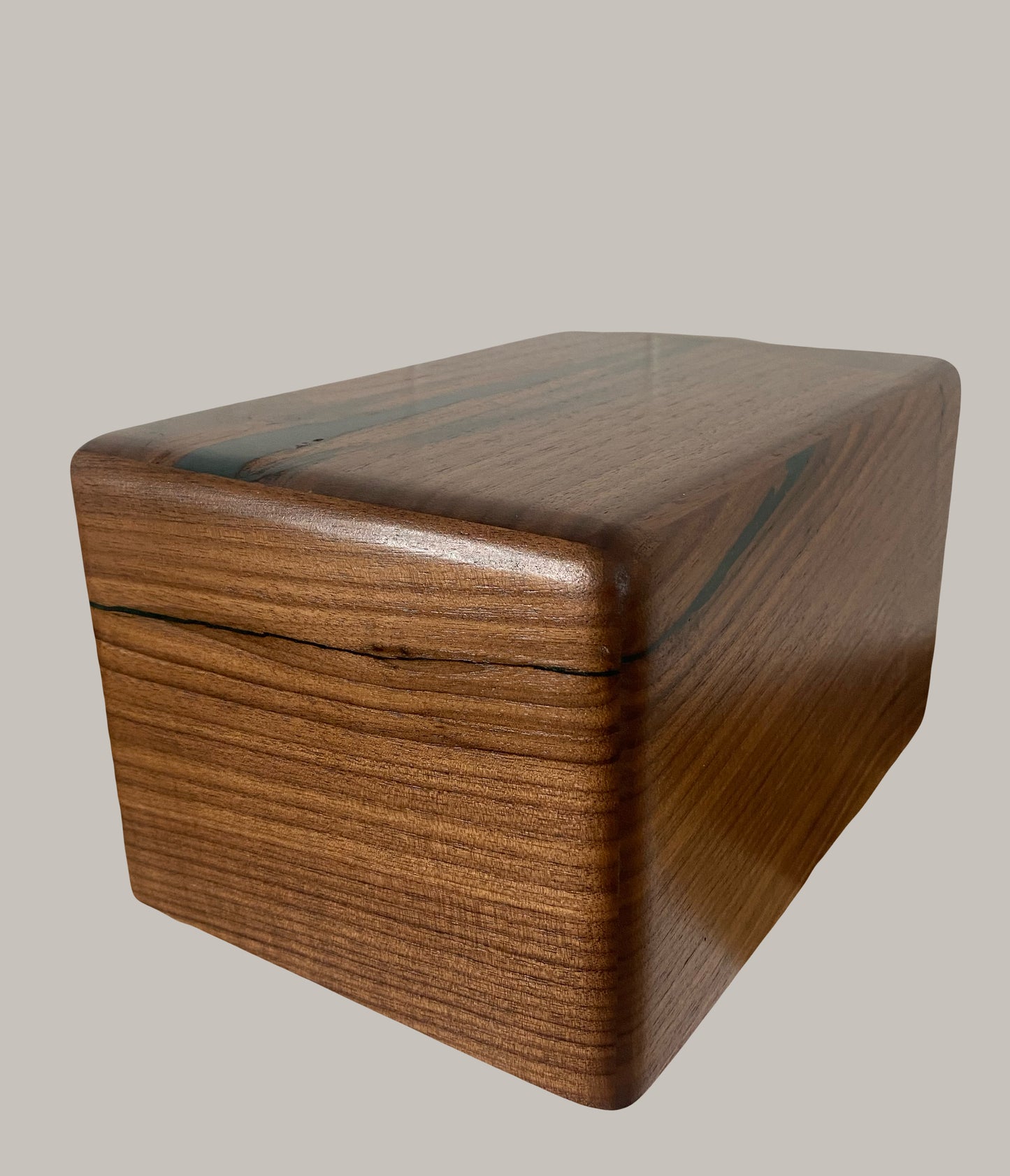 Minimalist Cremation Urn-Black Walnut, green epoxy, imperfect wood, for Adult Human Ashes, up to 250 pounds