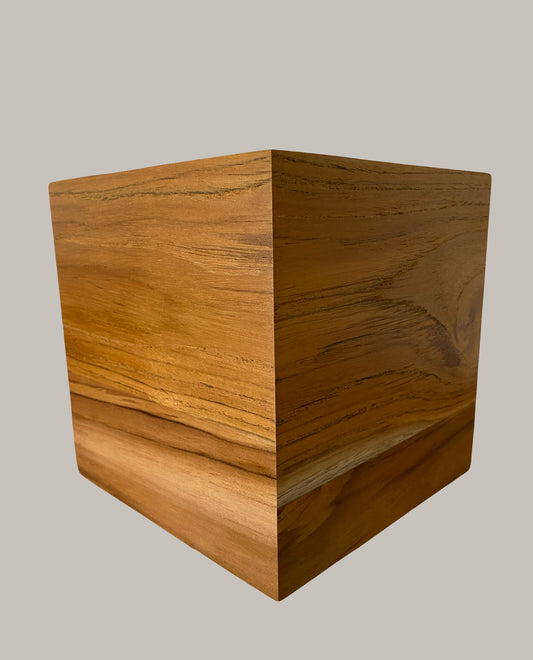 Minimalist Cremation Urn-Teak , for Adult Human Ashes, up to 180 pounds