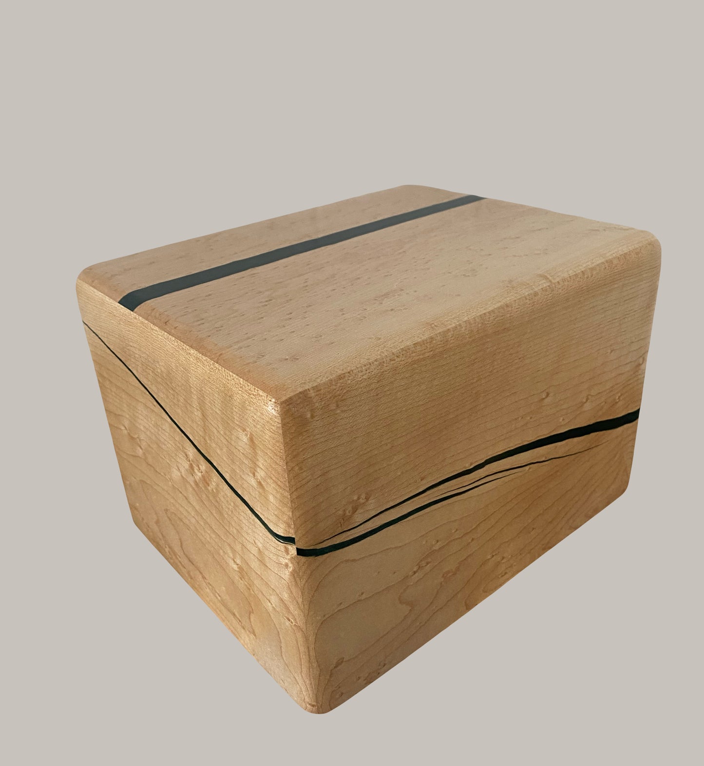 Minimalist Cremation Urn-Birdseye maple, green epoxy, imperfect wood, for Adult Human Ashes, up to 185 pounds