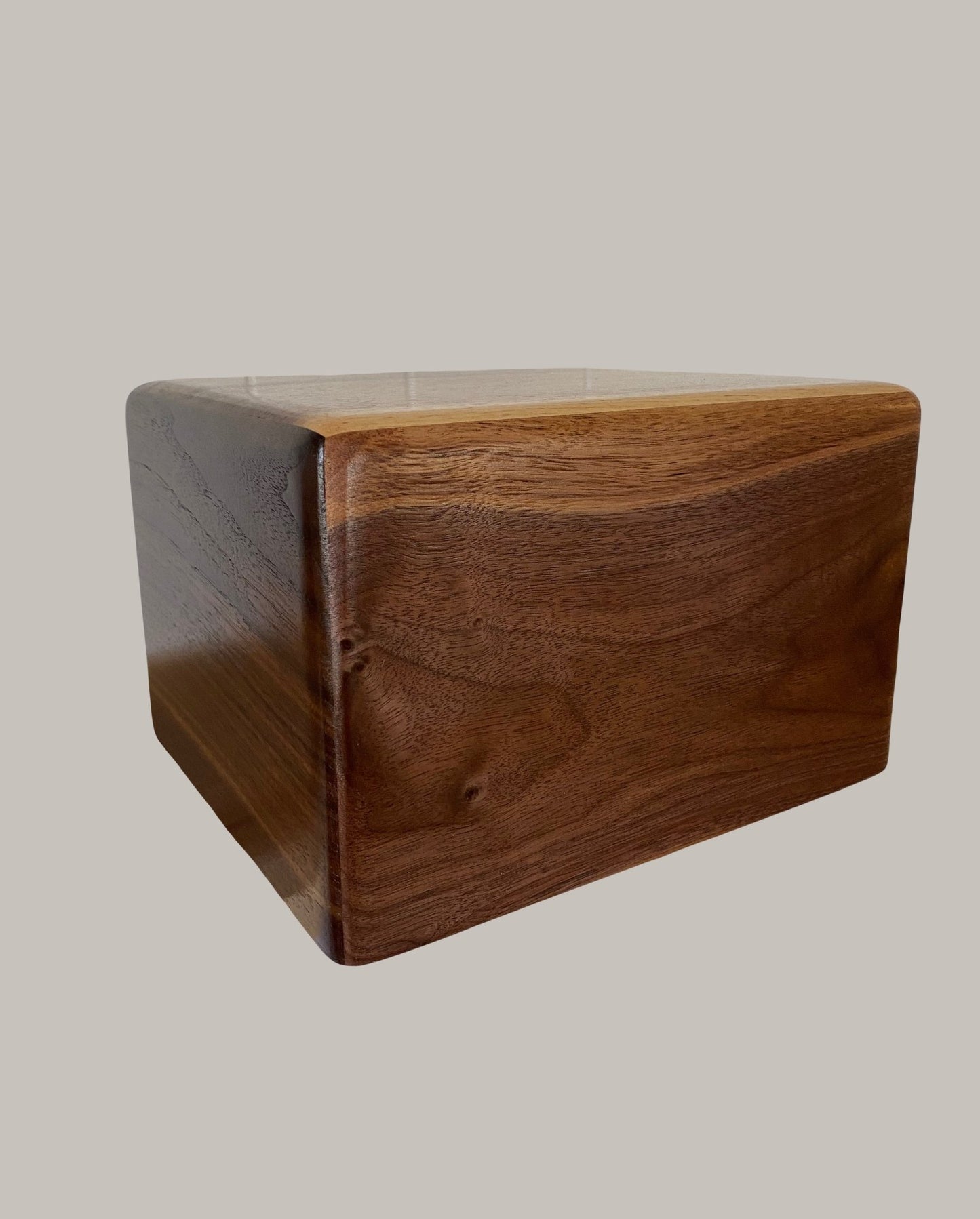 Minimalist Cremation Urn-Black Walnut-Rounded Edges, for Adult ashes, up to 280 pounds