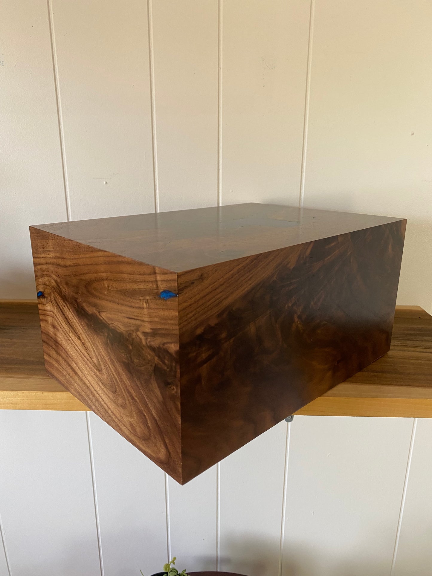 Minimalist Cremation Urn-Black, Walnut, black, green and blue epoxy for Adult Human Ashes, up to 325 pounds