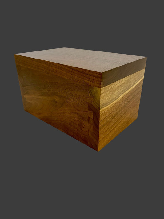 Minimalist Cremation Urn-Black Walnut-dovetail, for Adult Human Ashes, up to 120 pounds