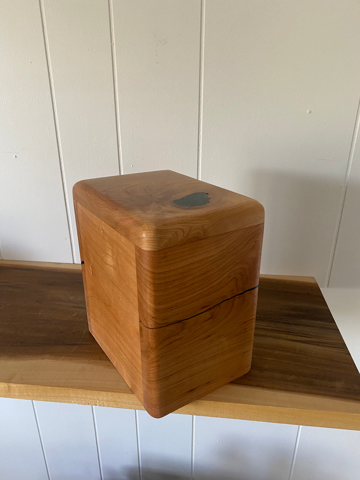 Minimalist Cremation Companion Urn-Cherry with green and blue epoxy, for Ashes, up to 100 pounds
