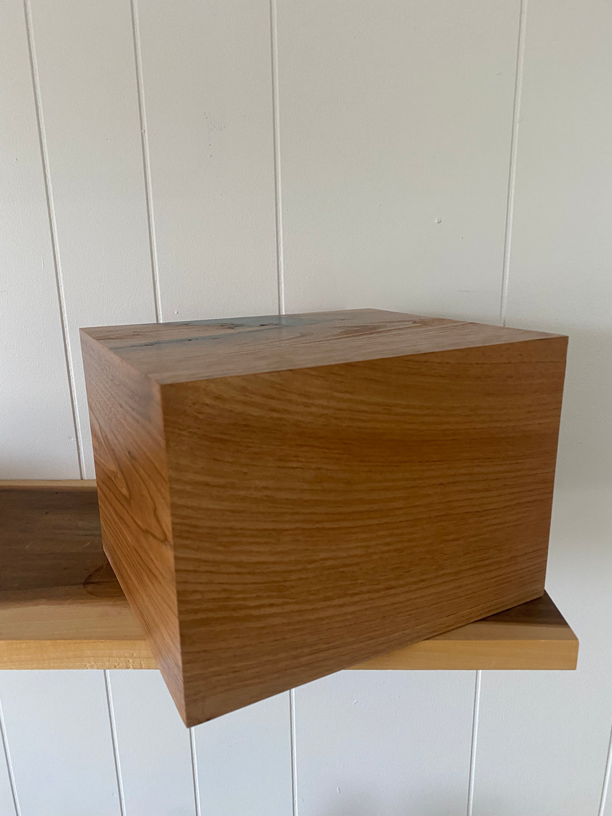 Minimalist Cremation Urn-Butternut, green epoxy for Adult Human Ashes, up to 300 pounds