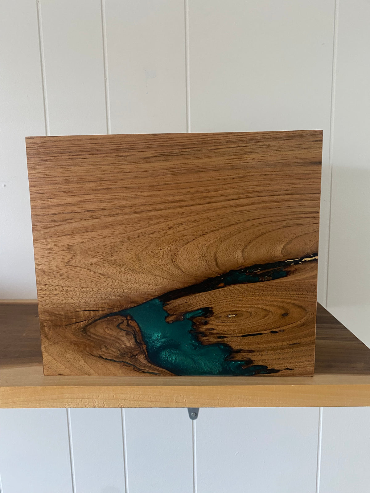 Minimalist Cremation Urn-Butternut, green epoxy for Adult Human Ashes, up to 300 pounds