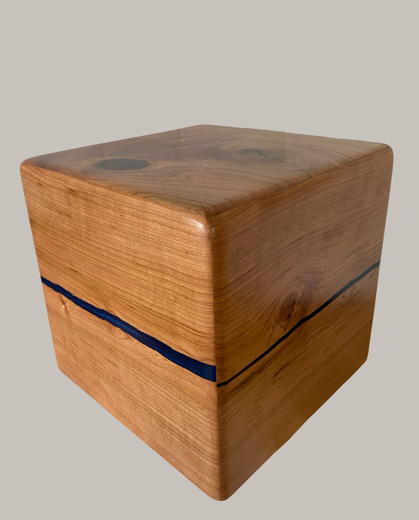 Minimalist Cremation Companion Urn-Cherry with green, blue and black epoxy, for Adult Human Ashes, up to 260 pounds