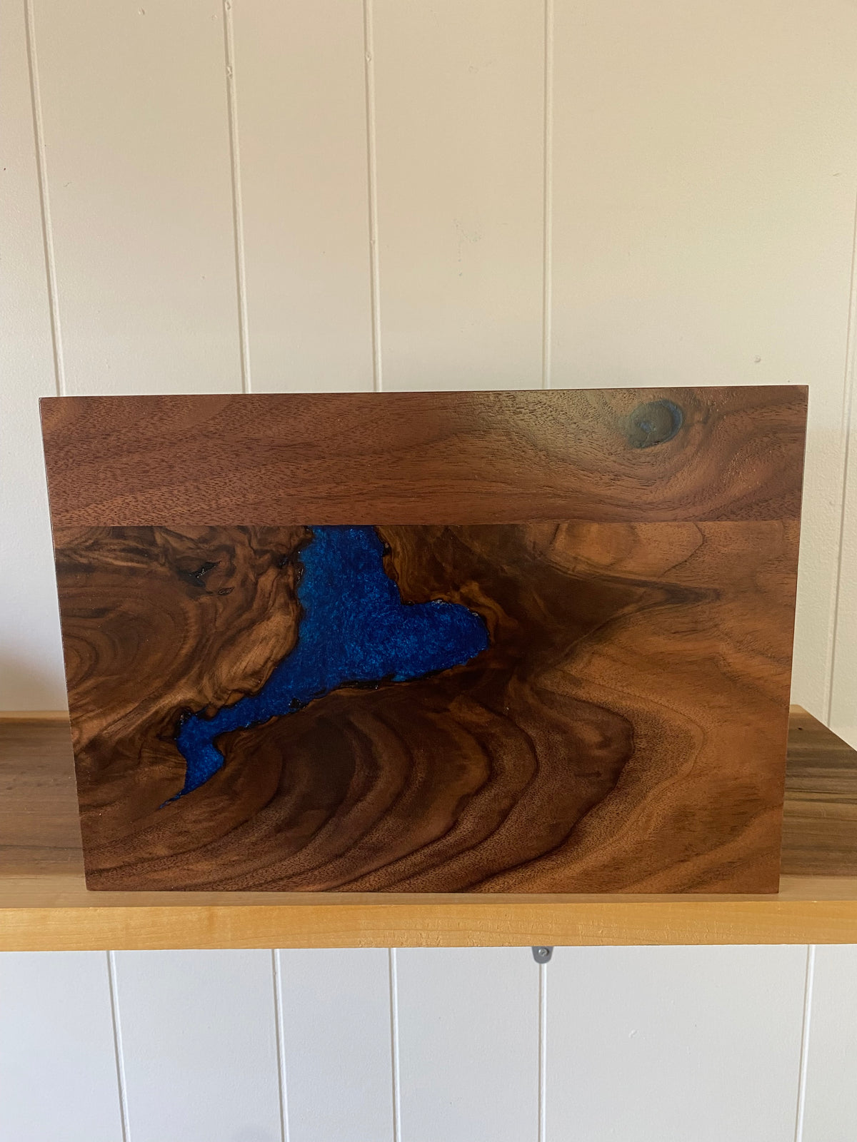 Minimalist Cremation Urn-Black, Walnut, black, green and blue epoxy for Adult Human Ashes, up to 325 pounds