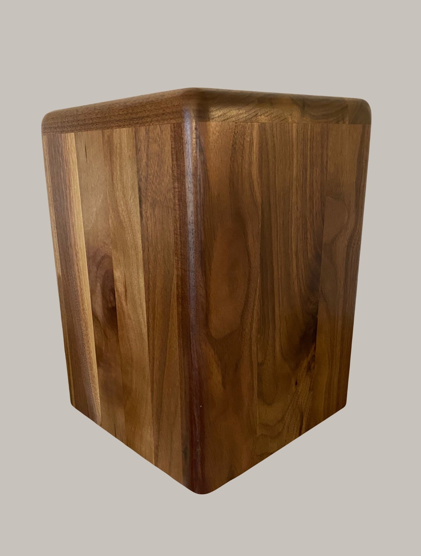 Modernist Cremation Urn-pillar, Black Walnut marbled, imperfect, wood for Ashes, up to 315 pounds