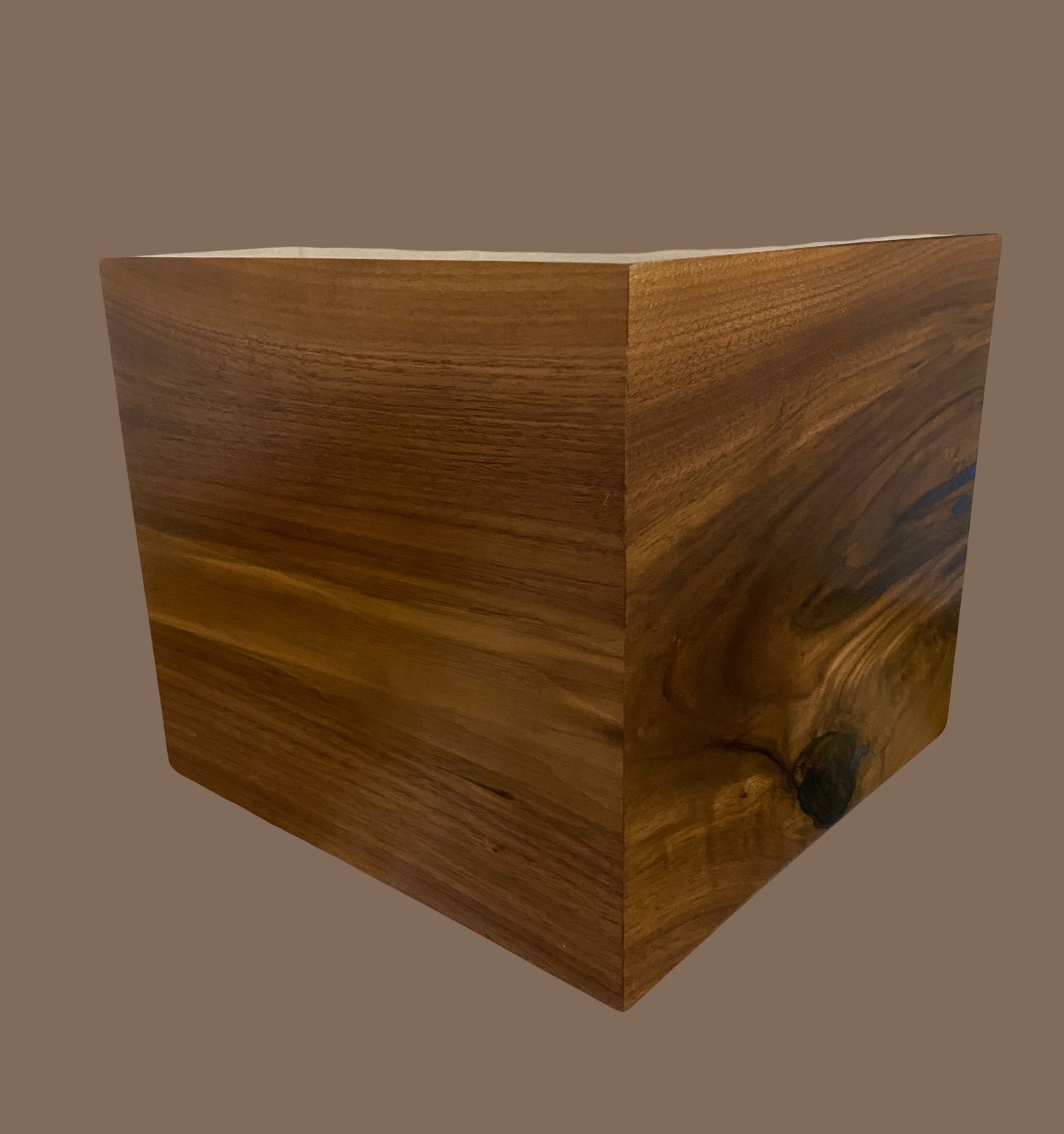 Minimalist Cremation Urn-Black Walnut, blue epoxy, imperfect, knotty, for ashes, up to 365pounds