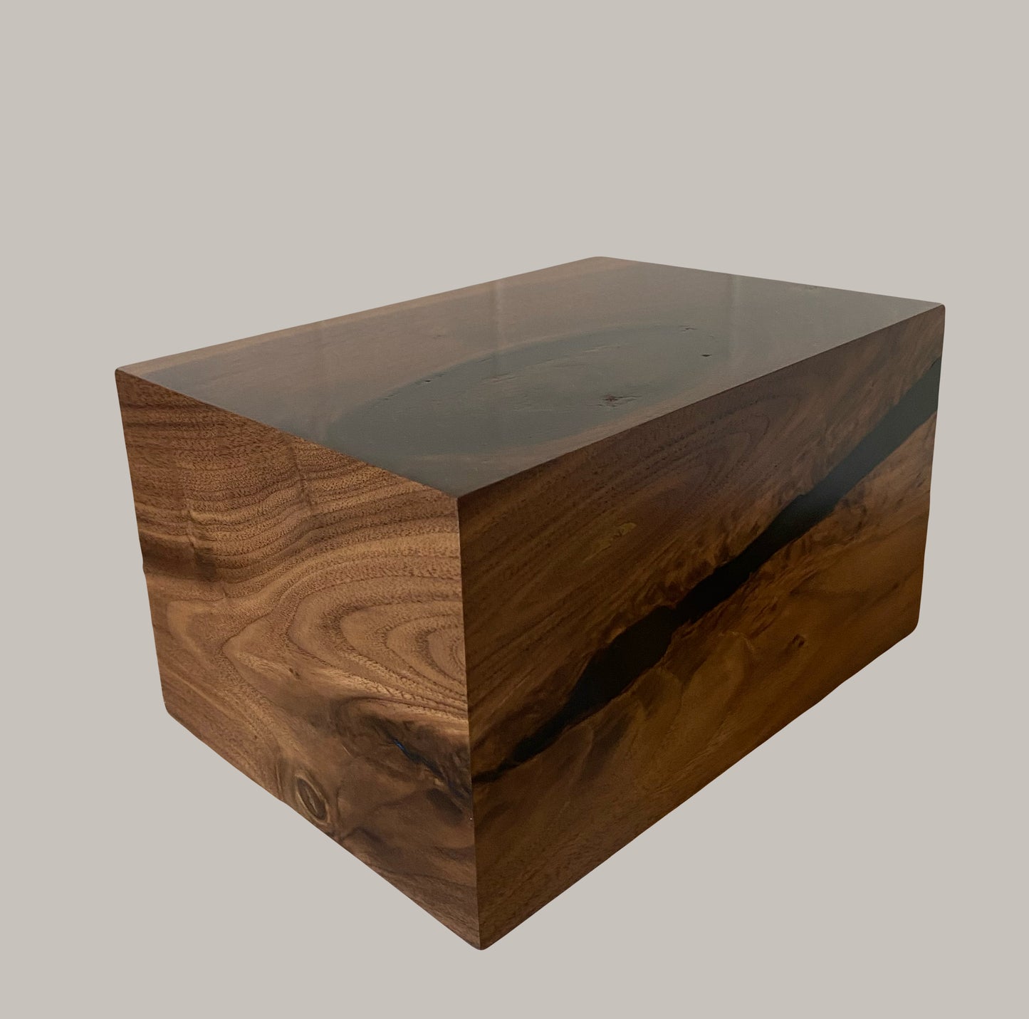 Minimalist Cremation Urn-Black Walnut, black epoxy for Adult Human Ashes, up to 140 pounds