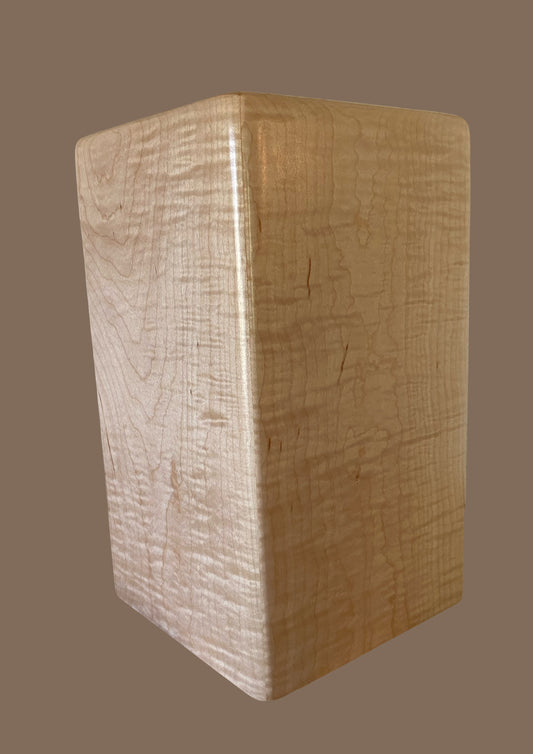 Modernist Pillar Cremation Urn-Curly Maple, for Adult Human Ashes, up to 260 pounds