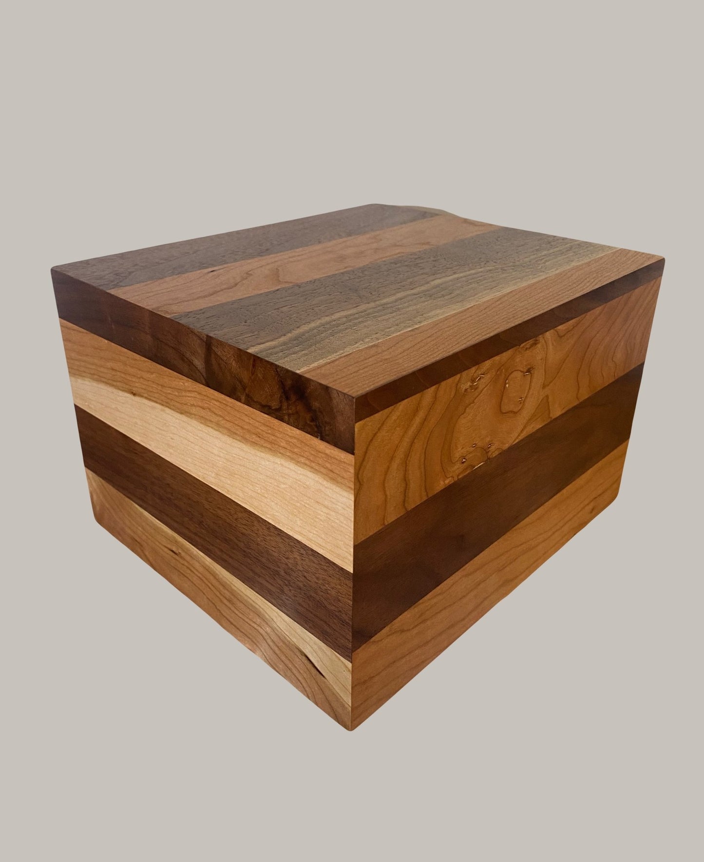 Minimalist Cremation Urn-Black Walnut and Swirly Cherry, for Adult Human Ashes, up to 280 pounds