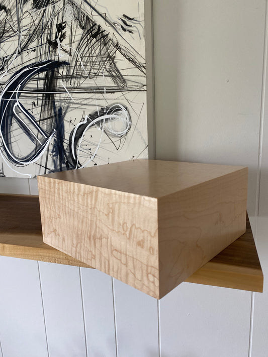 Minimalist Cremation Urn-Curly Maple, for Adult Human Ashes, up to 135 pounds