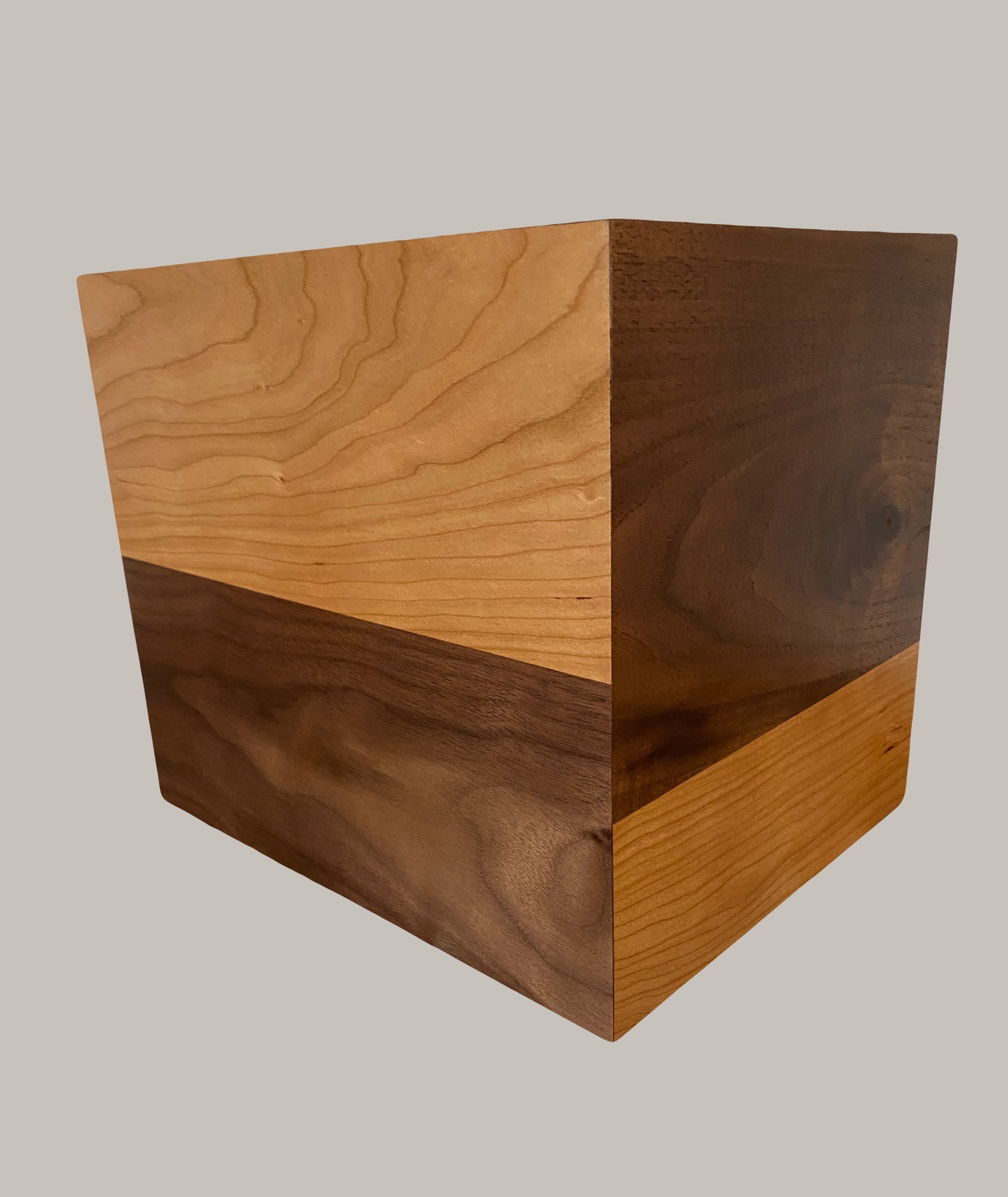 Minimalist Cremation Urn-Black Walnut and Swirly Cherry, for Adult Human Ashes, up to 240 pounds