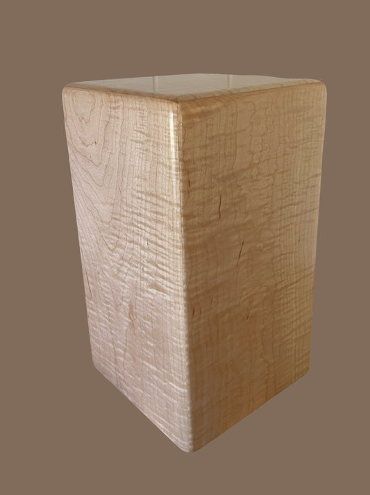 Modernist Pillar Cremation Urn-Curly Maple, for Adult Human Ashes, up to 260 pounds