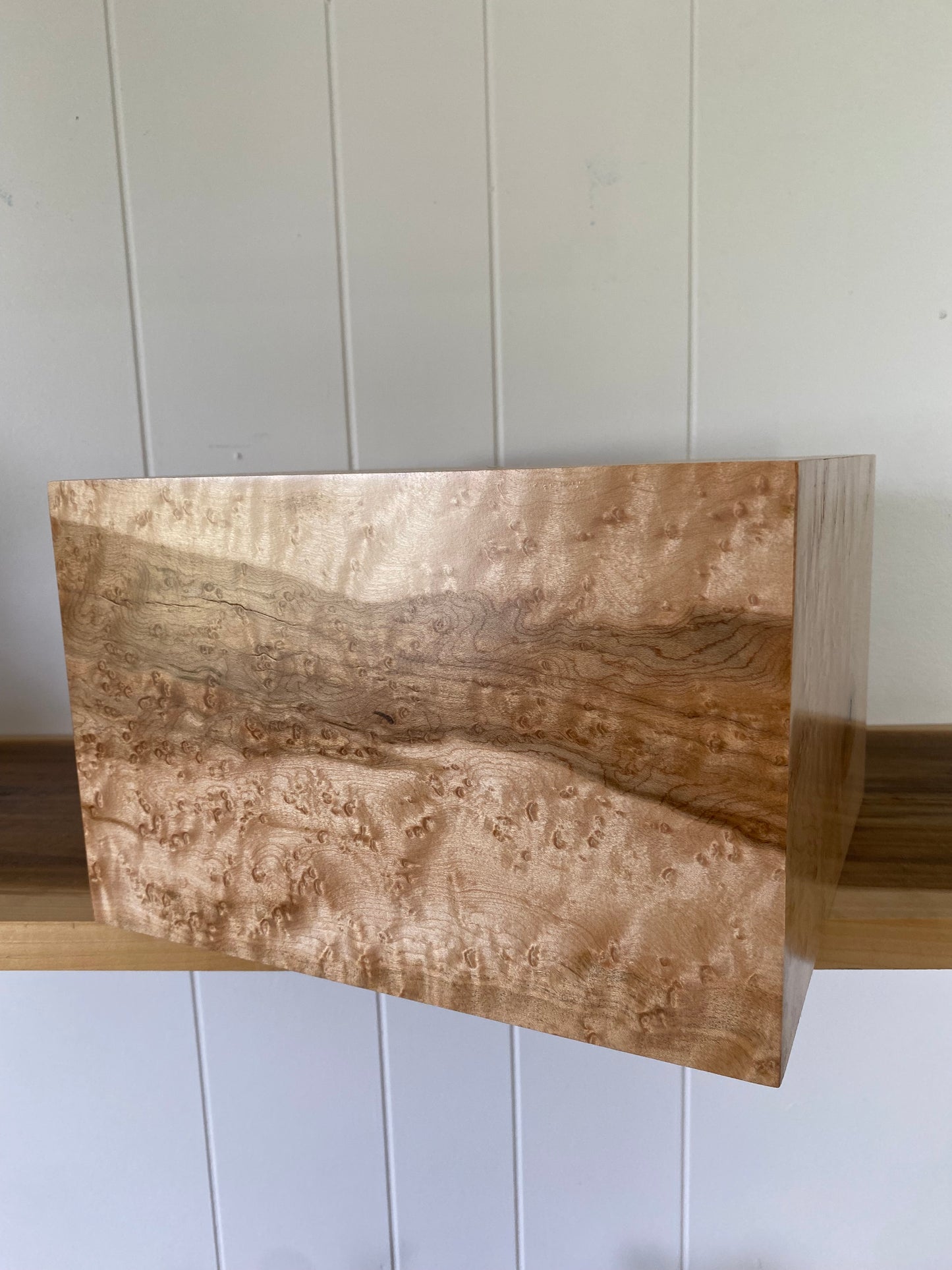 Minimalist Cremation Urn-Birdseye maple, imperfect wood, for Adult Human Ashes, up to 380 pounds
