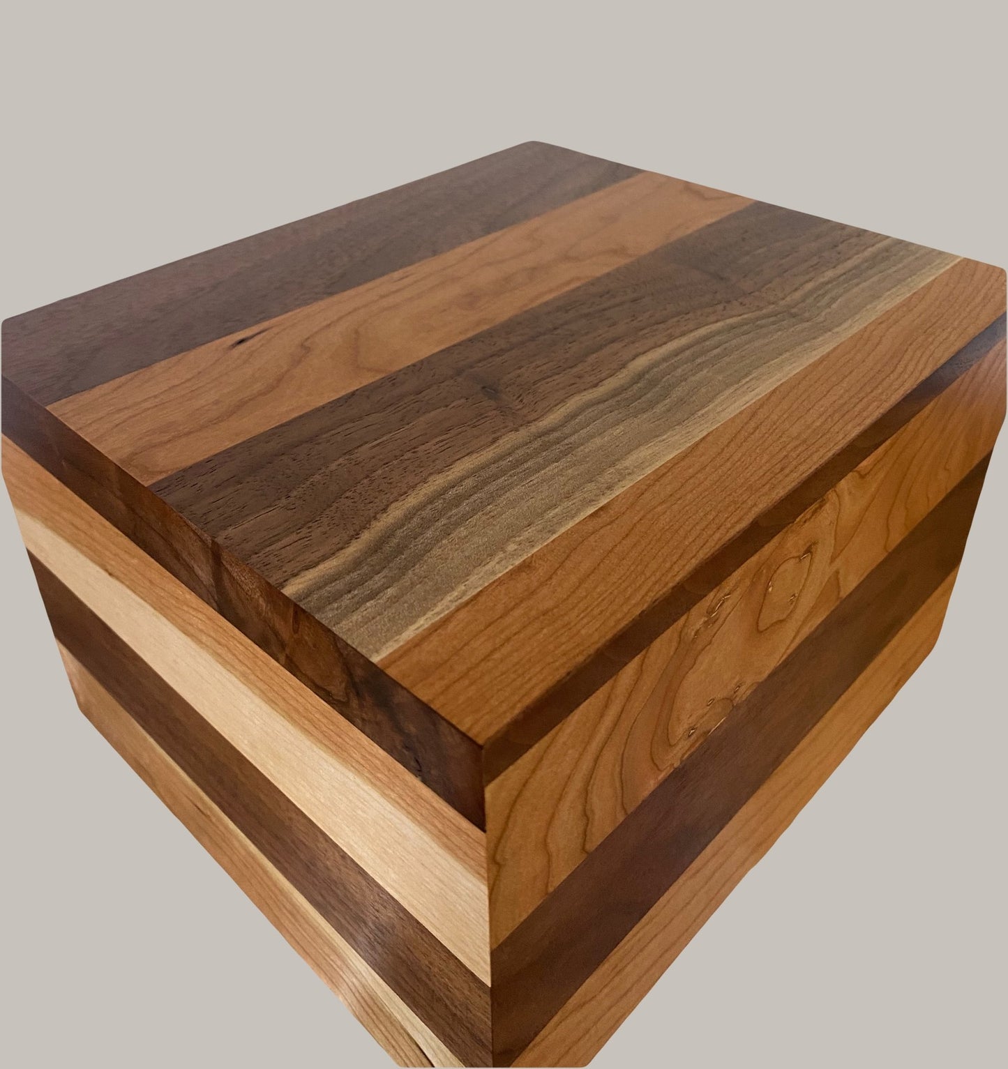 Minimalist Cremation Urn-Black Walnut and Swirly Cherry, for Adult Human Ashes, up to 280 pounds