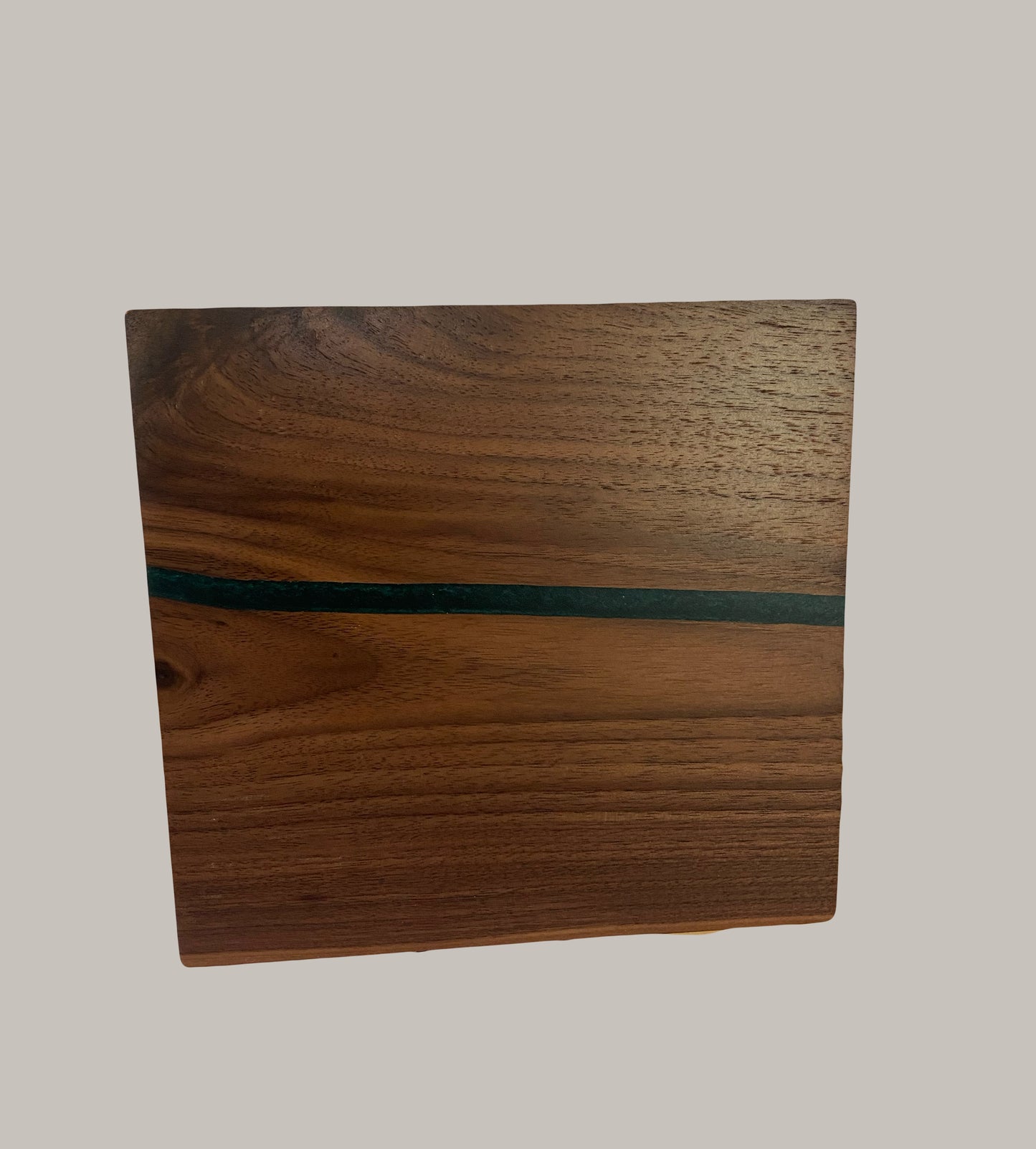 Minimalist Cremation Urn-Black Walnut, green and blue epoxy, imperfect wood, for Adult Human Ashes, up to 280 pounds