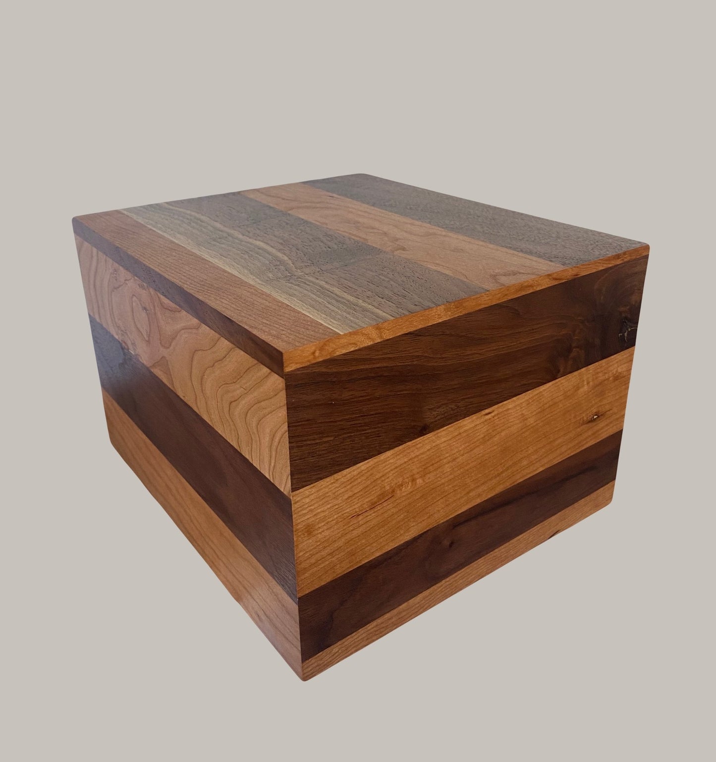 Minimalist Cremation Urn-Black Walnut and Swirly Cherry, for Adult Human Ashes, up to 280 pounds