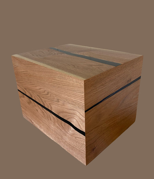 Cremation Urn- Butternut—black epoxy, imperfect, knotty for Ashes, up to 300 pounds