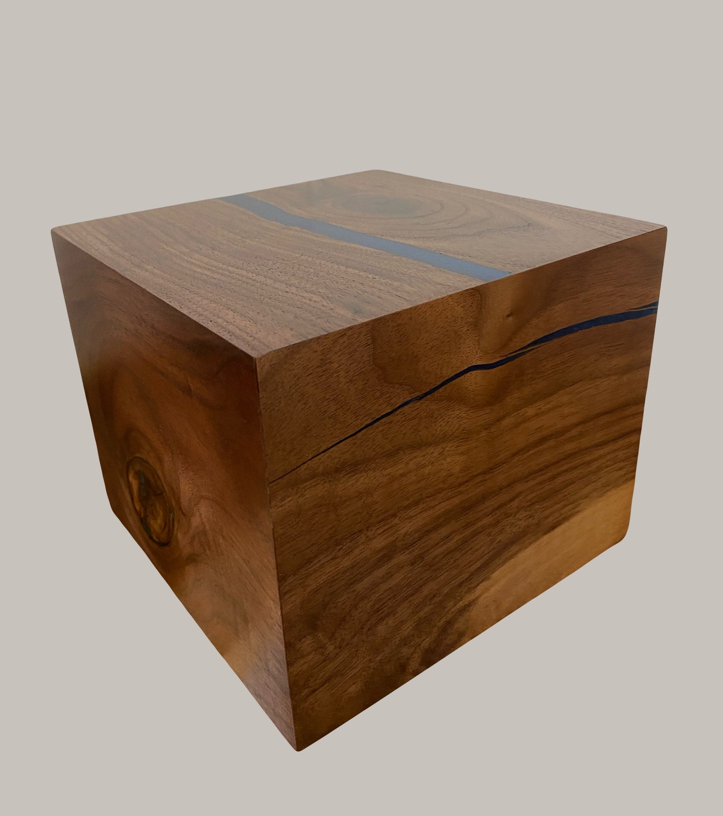 Handcrafted Cremation Urn-Black Walnut, blue and green epoxy, marbled imperfect wood, for Adult Human Ashes, up to 110 pounds