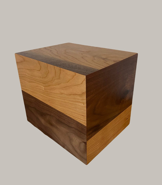 Minimalist Cremation Urn-Black Walnut and Cherry, for Adult Human Ashes, up to 280 pounds