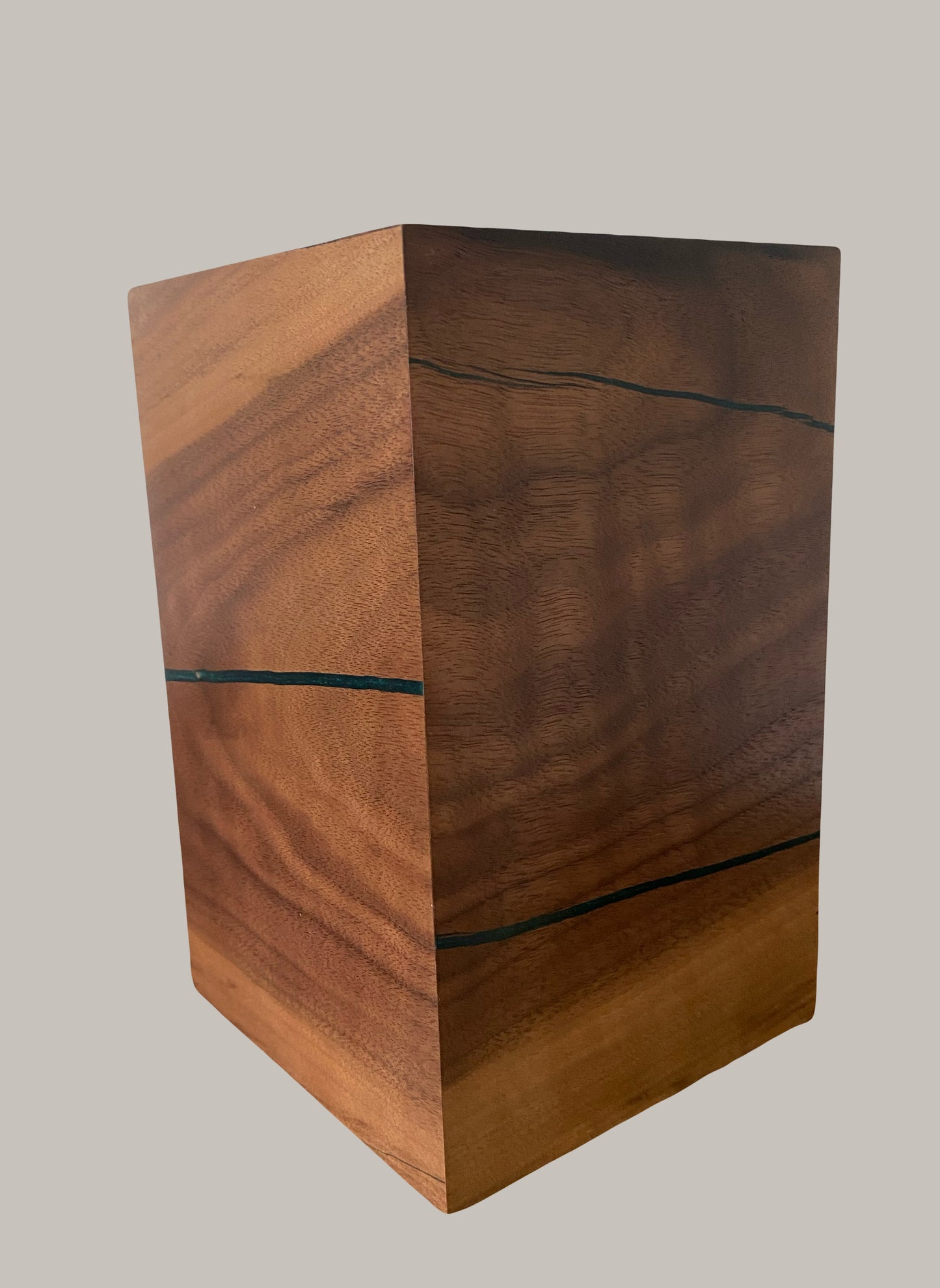 Minimalist Cremation Urn-Black Walnut, blue black epoxy, marbled imperfect wood, up to 70 pounds