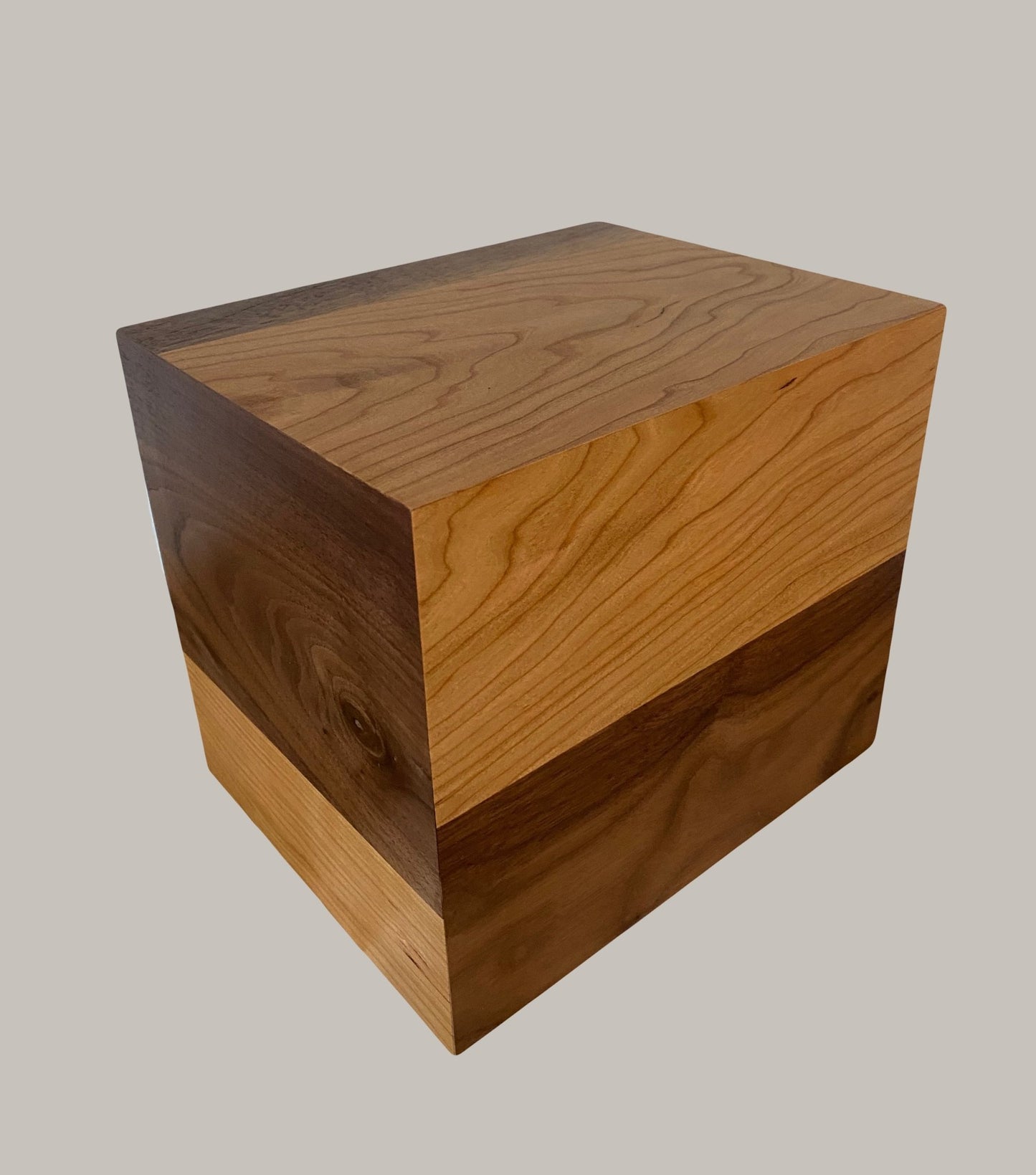 Minimalist Cremation Urn-Black Walnut and Cherry, for Adult Human Ashes, up to 280 pounds