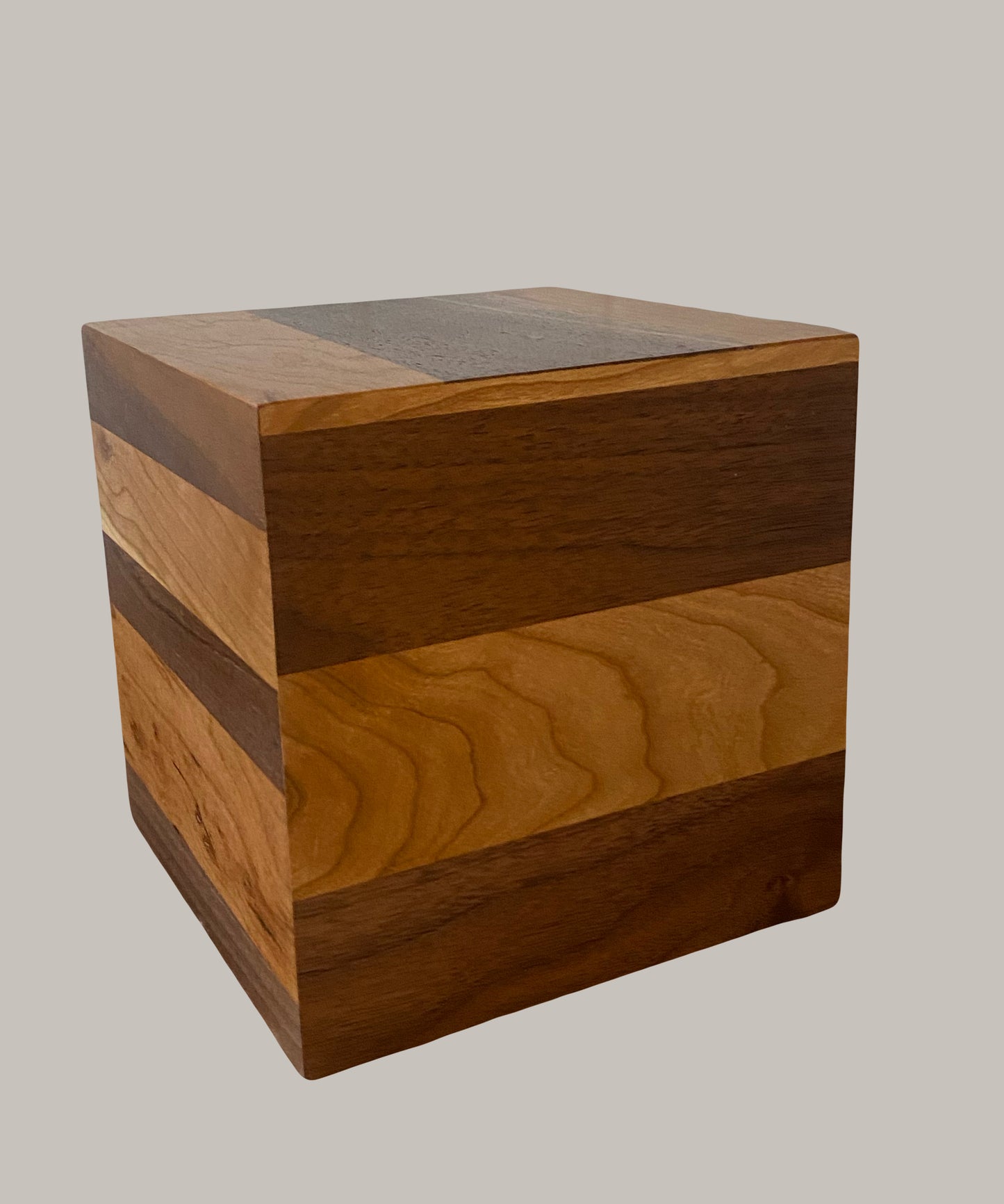 Cube Minimalist Cremation Urn-Black Walnut and Cherry, Human Ashes, up to 90 pounds