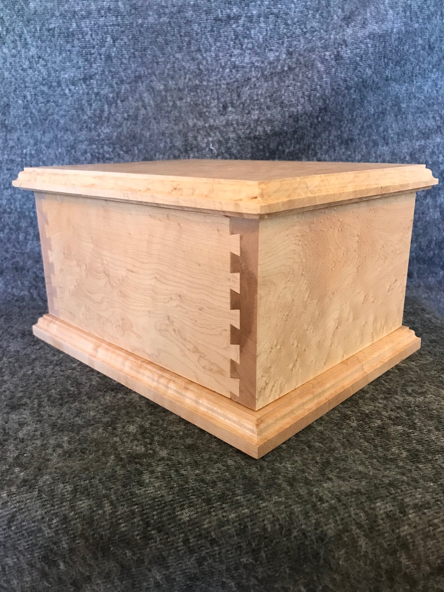 Birdseye Maple Dovetail Cremation Urn for Adult Human Ashes, up to 230 pounds