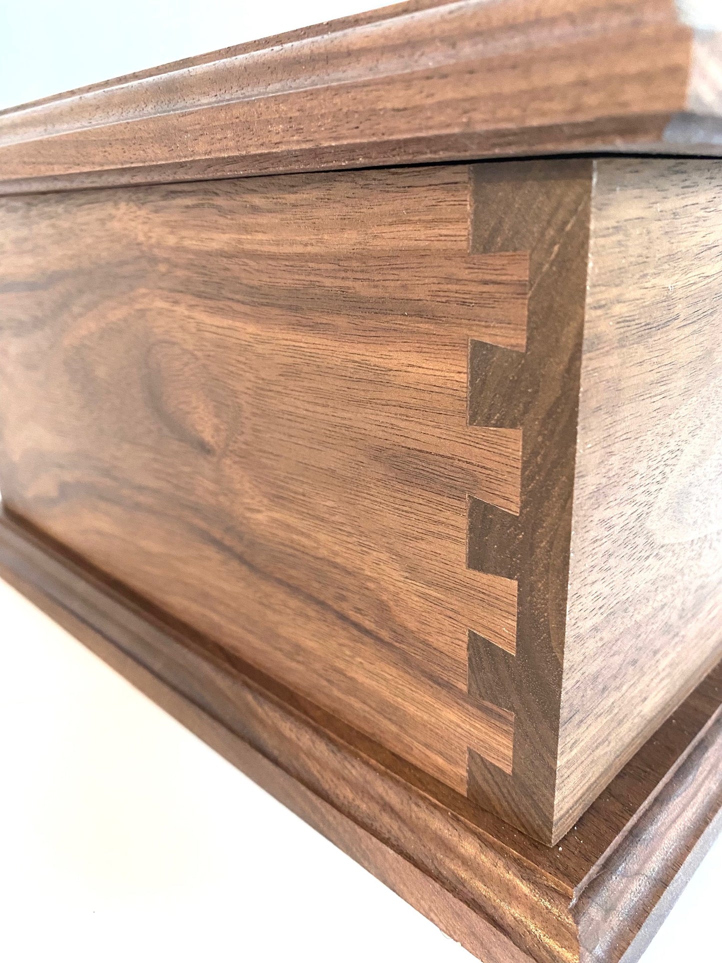 Black Walnut Dovetail Urn for Human Ashes, up to 230 pounds