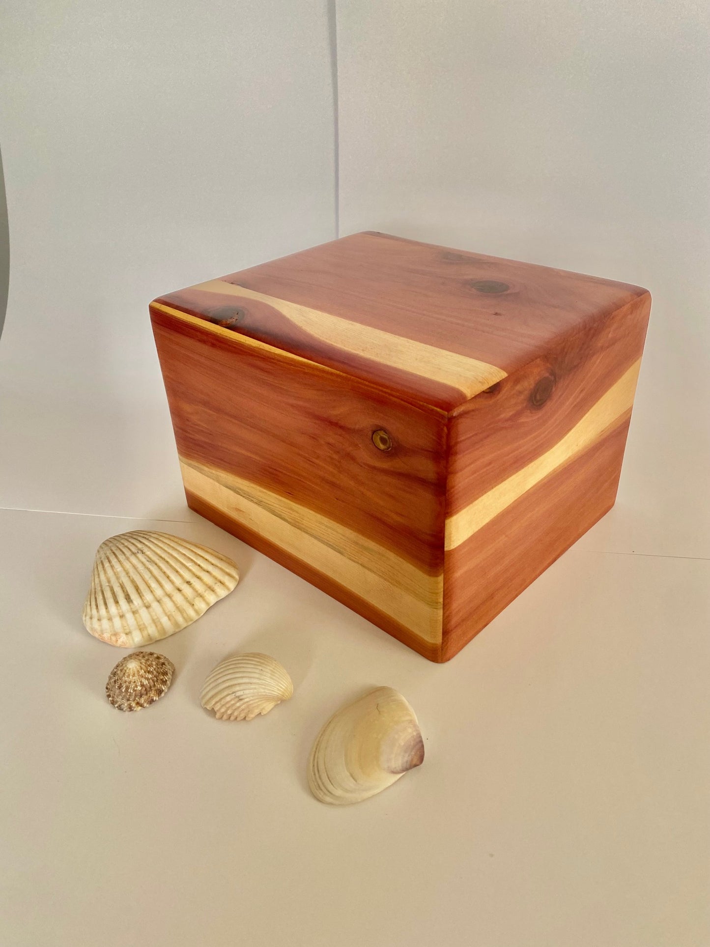 Minimalist Urn-Aromatic Cedar, for Adult Human Ashes, up to 280 pounds, rounded edges